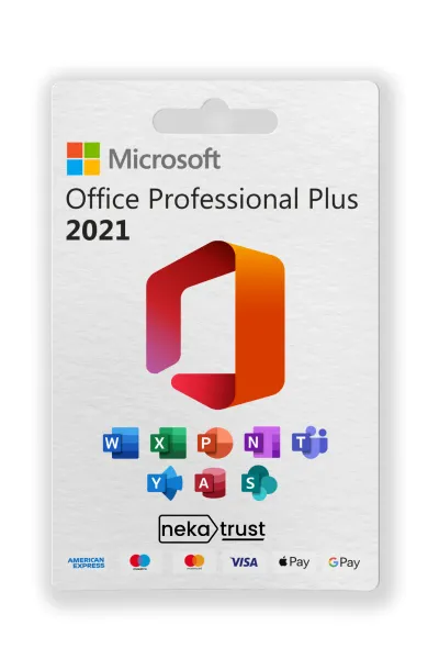 Microsoft Office 2021 Professional Plus lisans kutu görseli, turuncu Office 2021 logosuyla