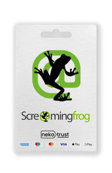 Screaming Frog SEO Spider yazılımı lisans kapak görseli, amfibi maskotu ile yeşil tonlu tasarım