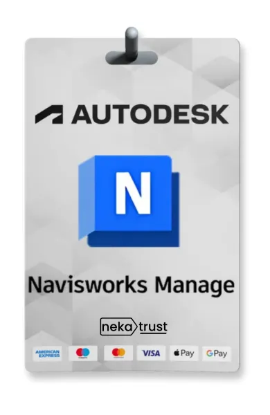 Autodesk Navisworks Manage lisans kart görseli, mavi BIM koordinasyon ikonuyla