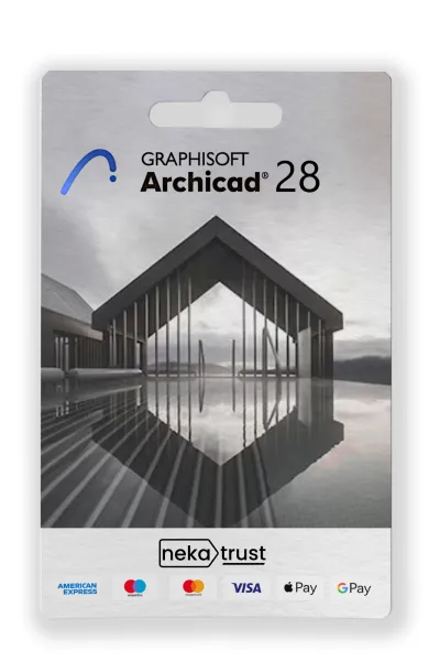 Archicad 28 Graphisoft lisans kapak görseli, mavi BIM modelleme grafiğiyle