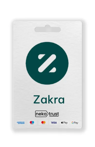 Zakra Pro WordPress tema lisans kartı, mavi-yeşil gradyan tasarım tonlarıyla