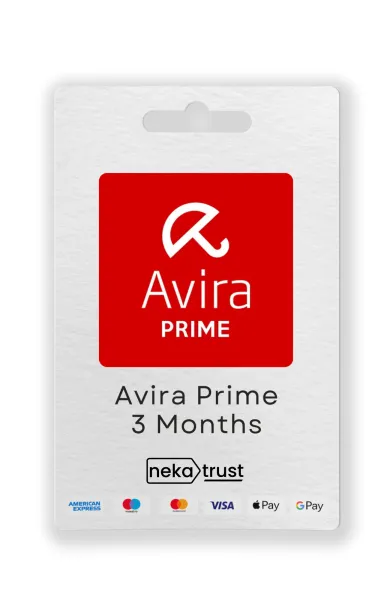 Avira Prime 3 aylık koruma paketi lisans görseli, kırmızı şemsiye logosuyla