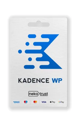 Kadence Pro WordPress teması ömür boyu lisans paket görseli, mavi K marka logosuyla