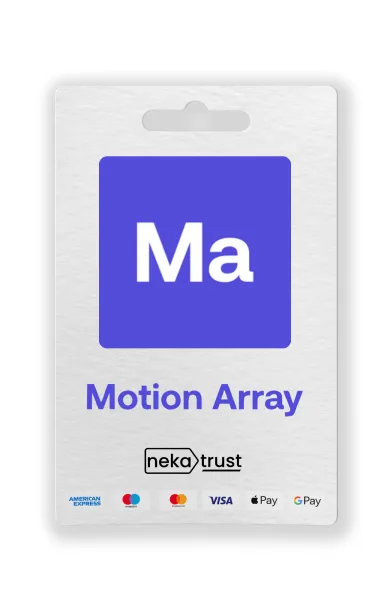 Motion Array Premium hesap kart görseli, koyu zemin üzerinde video şerit grafiğiyle