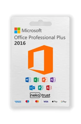 Microsoft Office 2016 Professional Plus lisans kutu görseli, turuncu Office logosuyla