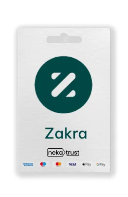 Zakra Pro WordPress tema lisans kartı, mavi-yeşil gradyan tasarım tonlarıyla