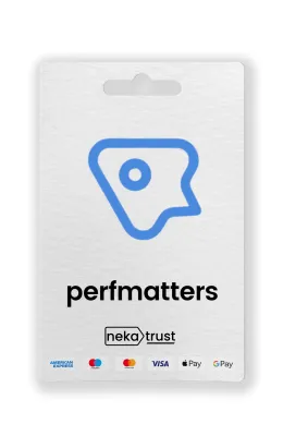 Perfmatters Pro WordPress eklentisi 1 yıllık lisans kart görseli, mavi performans simgesiyle
