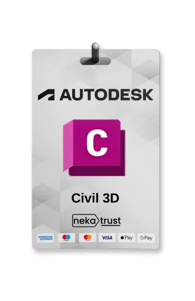 Autodesk Civil 3D lisans kapak görseli, mavi marka tasarımı ve altyapı çizim simgesiyle